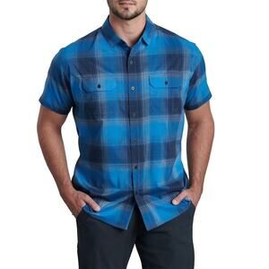 Kuhl Men's Stretch Response Short Sleeve Blue Casual Plaid UPF 30 Size Medium